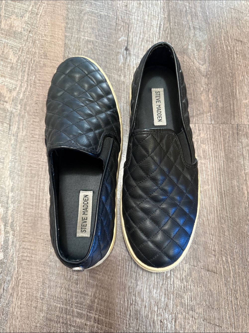 Steve Madden Black Quilted Slip-On Sneakers with Contrast Trim